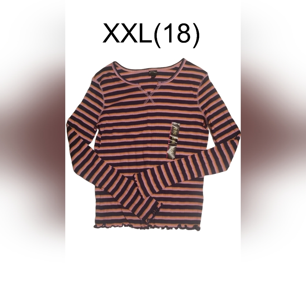 NWT Girl's Size XXL (18) Long Sleeve Top Pink Blue Orange Stripes